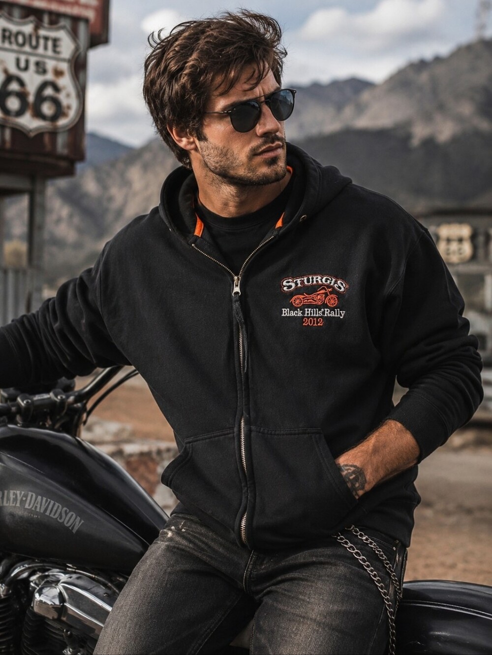PACIFIC COMPANY Sturgis Black Hills Rally 2012 Hoodie Mens Large Black Biker